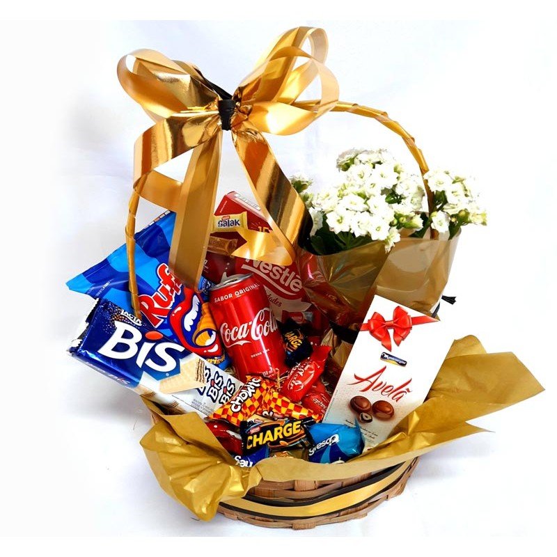 Cesta de Chocolate Meu Amor Com Flor (Cor Opcional)